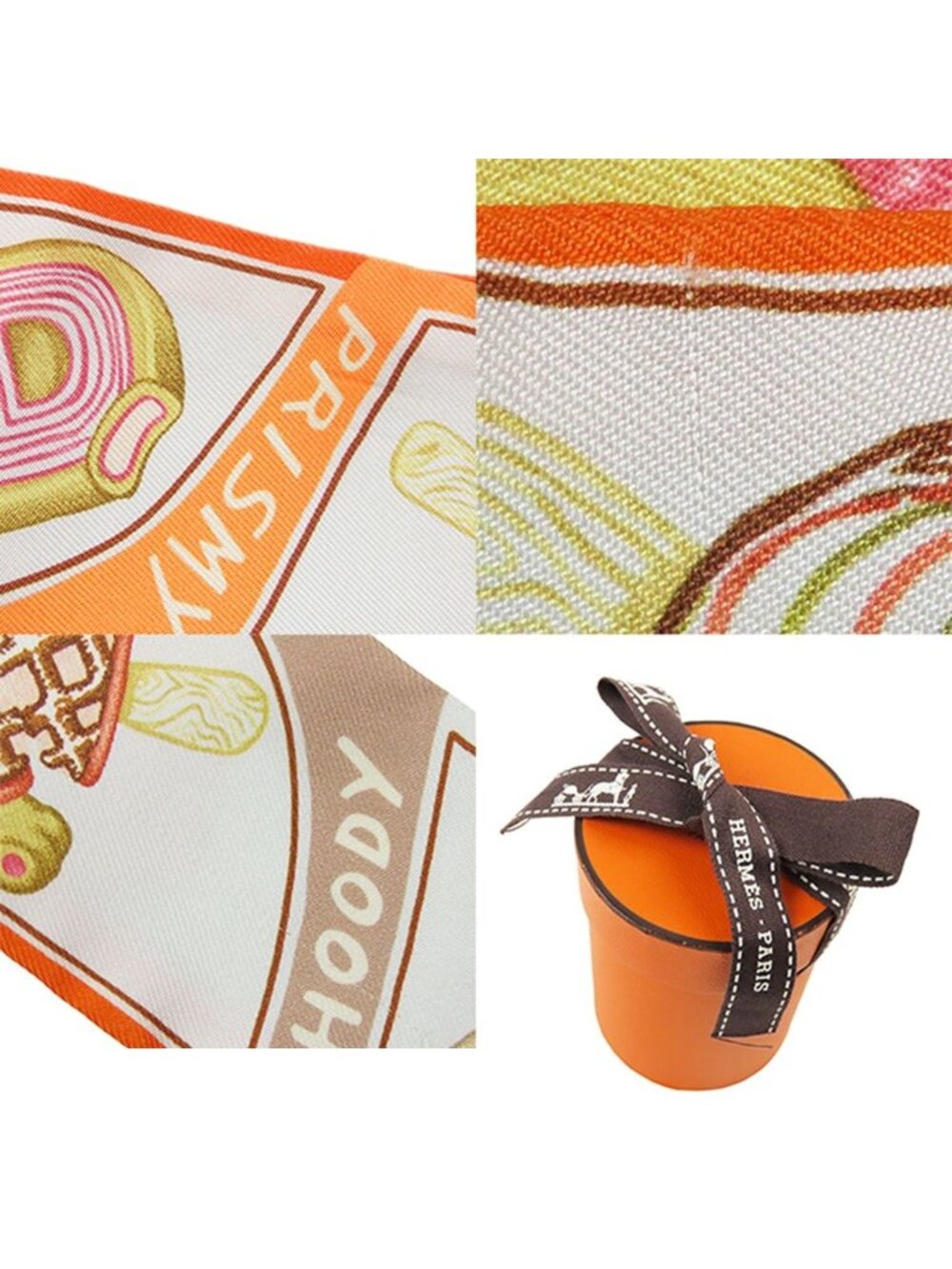 Hermes Twilly Orange Cream Beige Silk Funny Ice Scarf - Picture 9 of 9